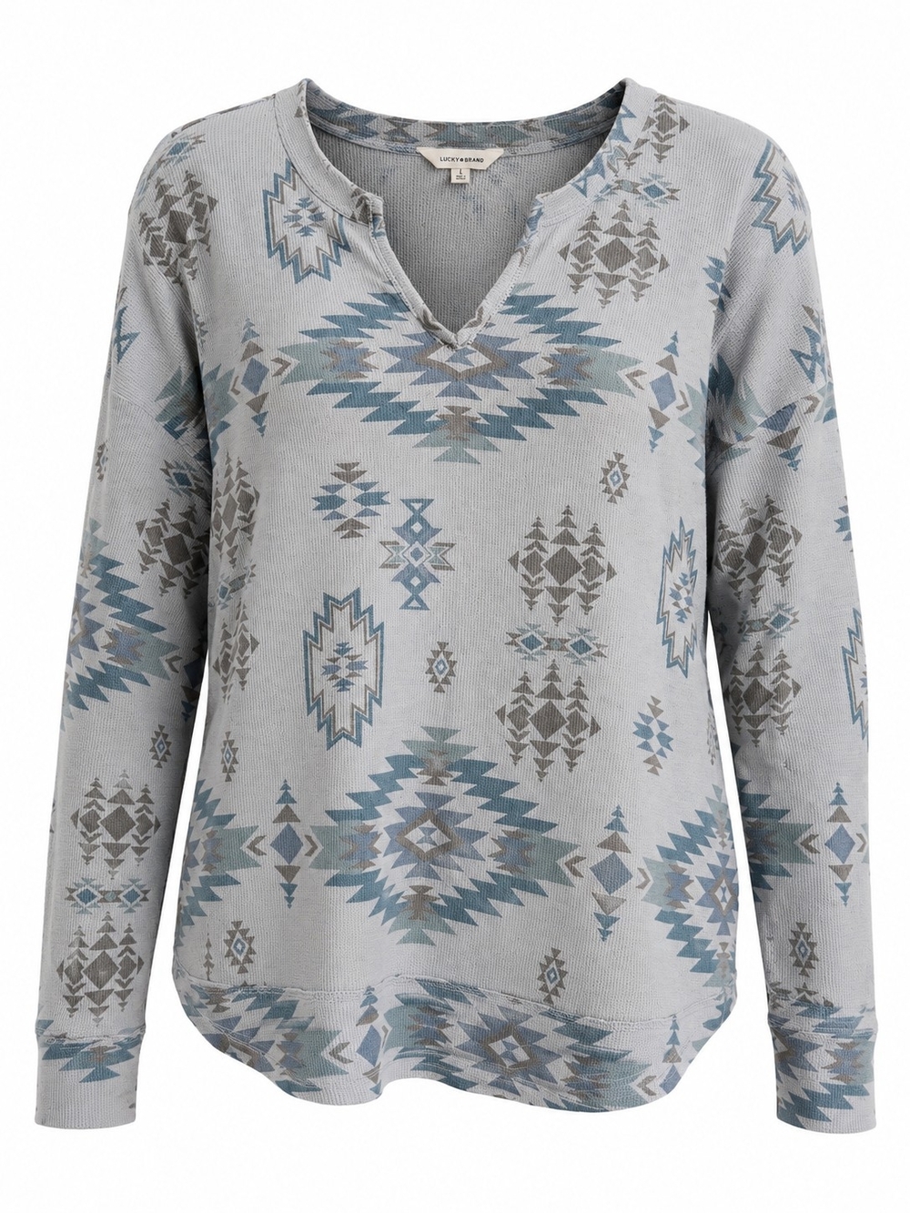 Light Blue Printed Long-Sleeve Women's Top